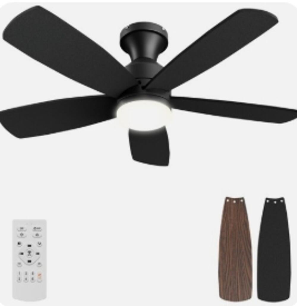 Freshlyy 44-8005 Smart Ceiling Fan 5-Blade Wood Grain LED Light Remote